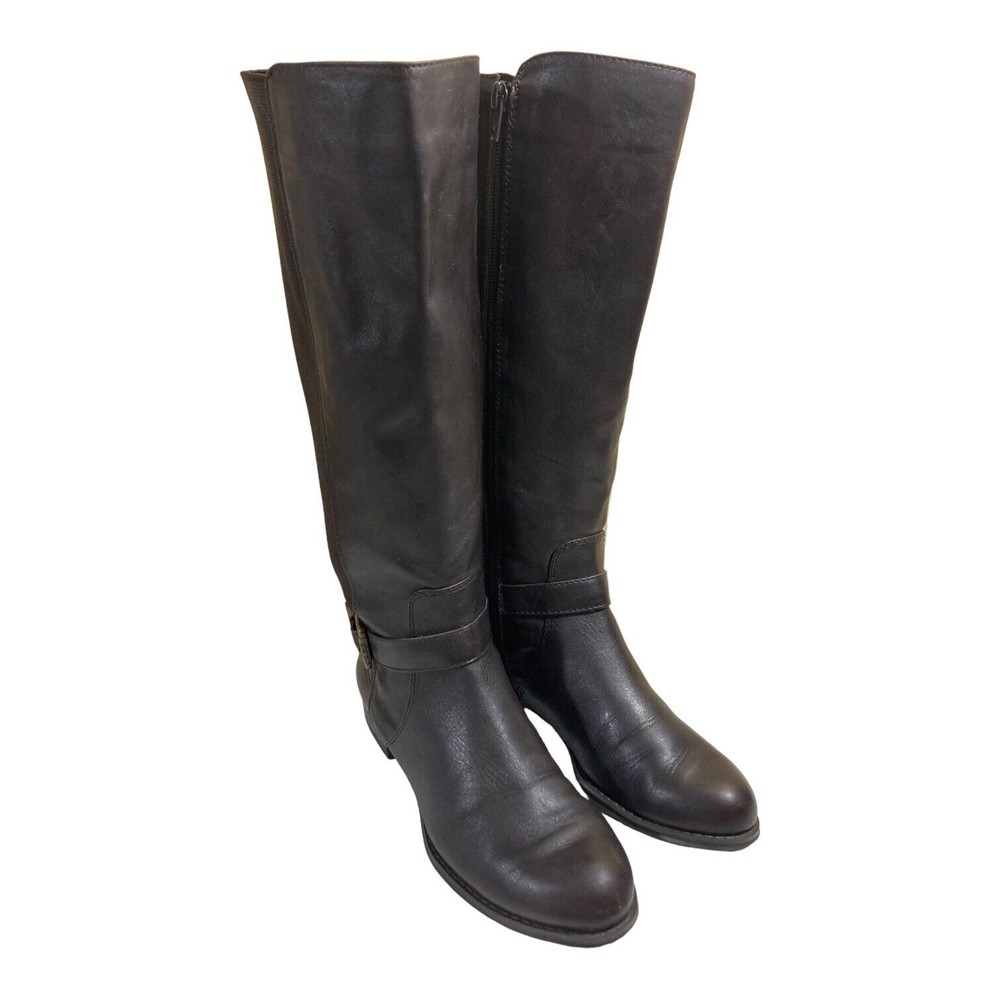 Isaac Mizrahi Live Womens 6.5M Trot Brown Leather Stretch Calf Knee High Boots - Picture 2 of 12